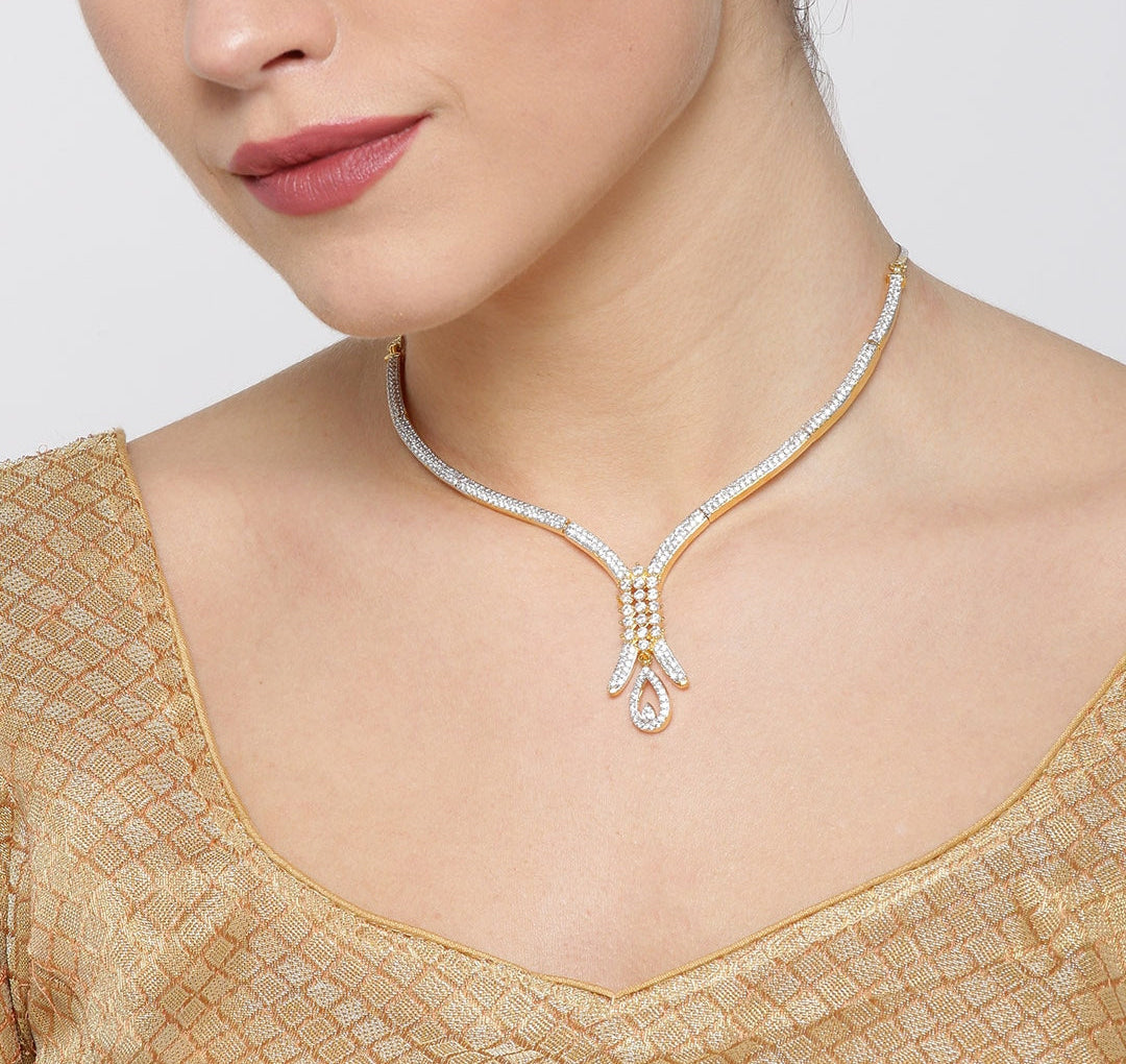 Trendy F1 American Diamond Gold Plated Jewellery Set