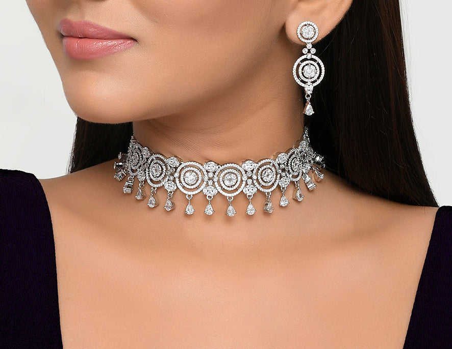 Luxury & Fashionable Oxidised Silver Tone Necklace Set with Maangtika