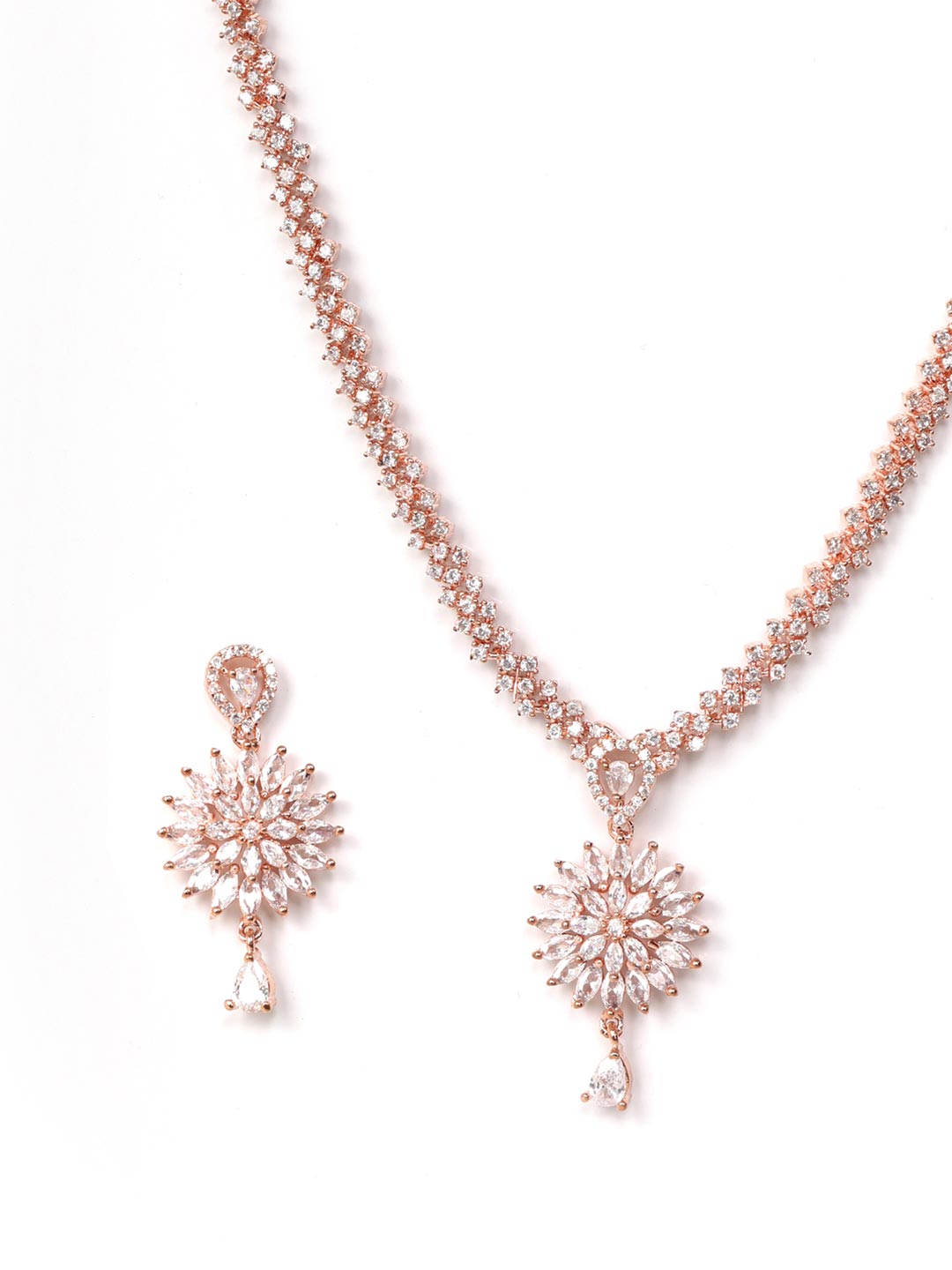 Royal F2 American Diamond Rose Gold Plated Jewellery Set