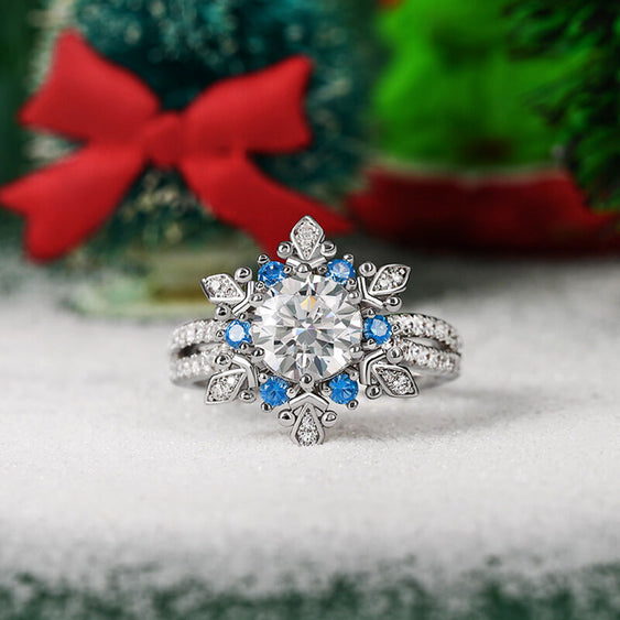 Luxurious White & Blue American Diamond Silver Ring For Girls