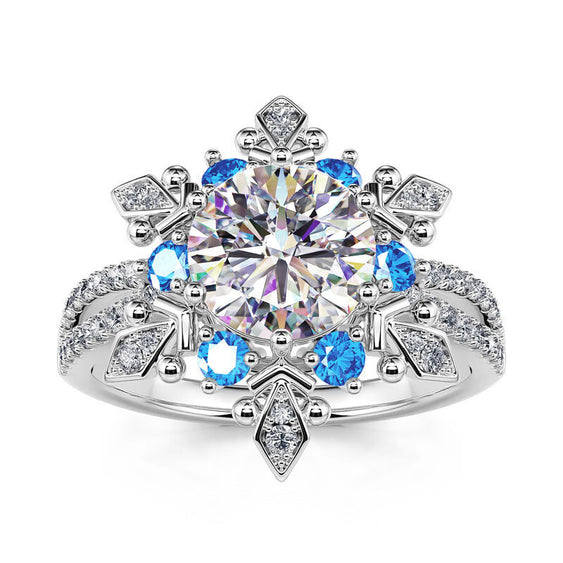 Luxurious White & Blue American Diamond Silver Ring For Girls