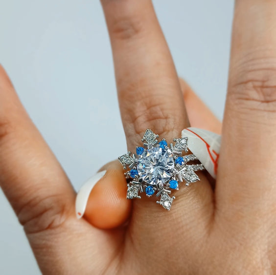 Luxurious White & Blue American Diamond Silver Ring For Girls
