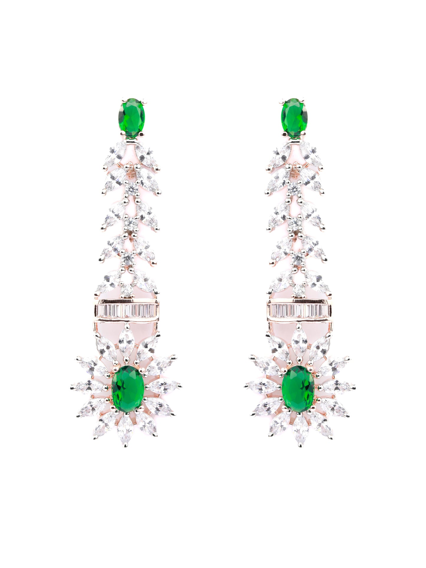 Trendy Green American Diamond Rose Gold Jewellery Set
