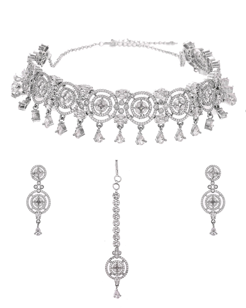 Luxury & Fashionable Oxidised Silver Tone Necklace Set with Maangtika