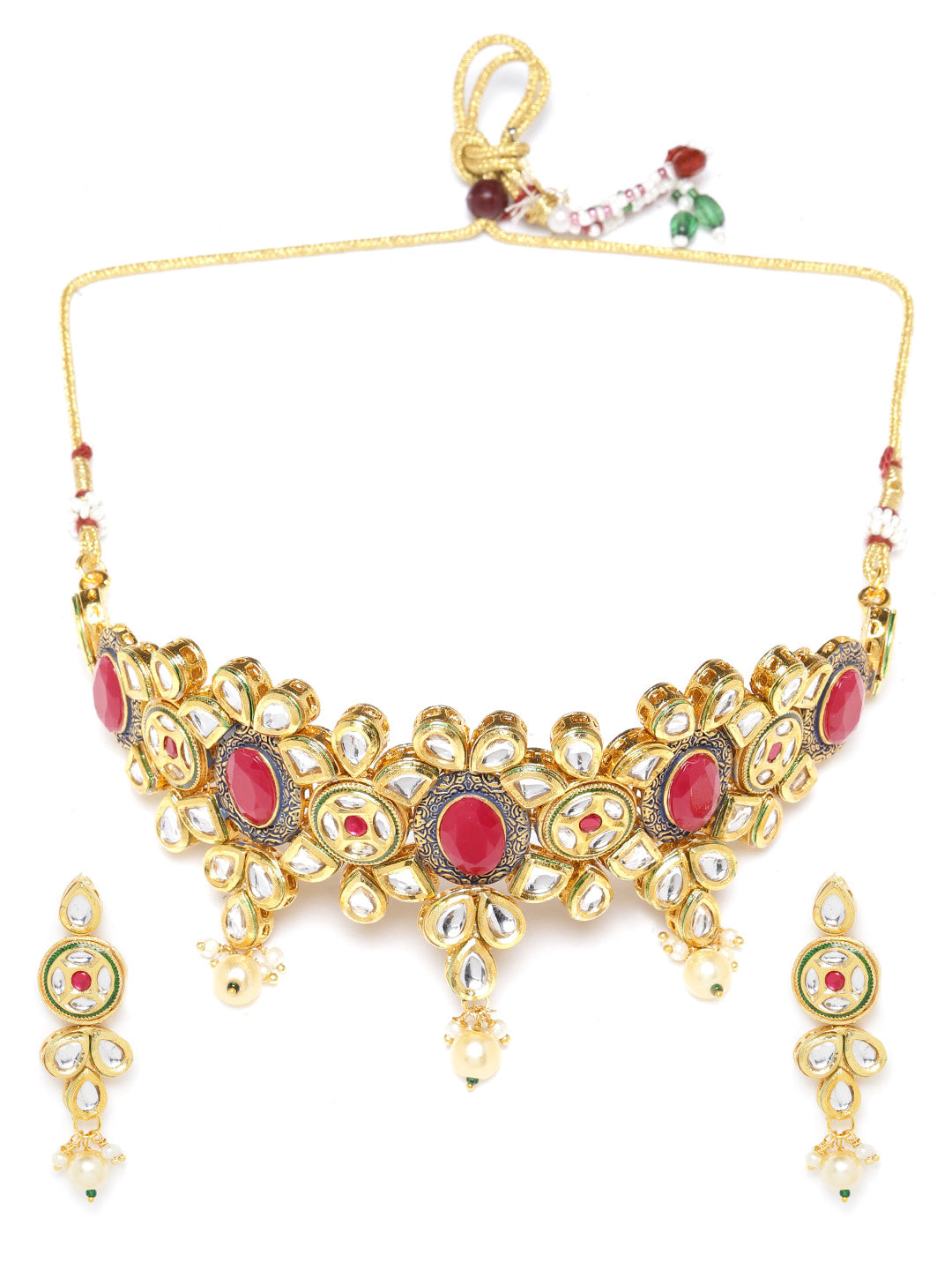 Stylish Kundan Ruby Pearls Gold Plated Choker