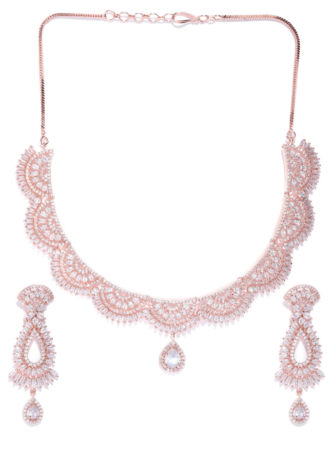 Luxury Div-American Diamond Rose Gold Plated Jewellery Set