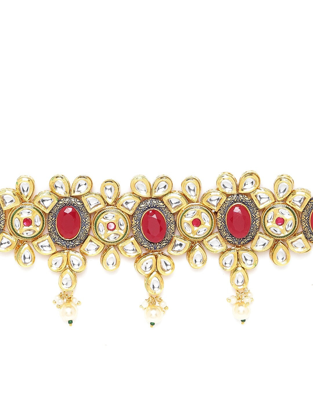 Stylish Kundan Ruby Pearls Gold Plated Choker
