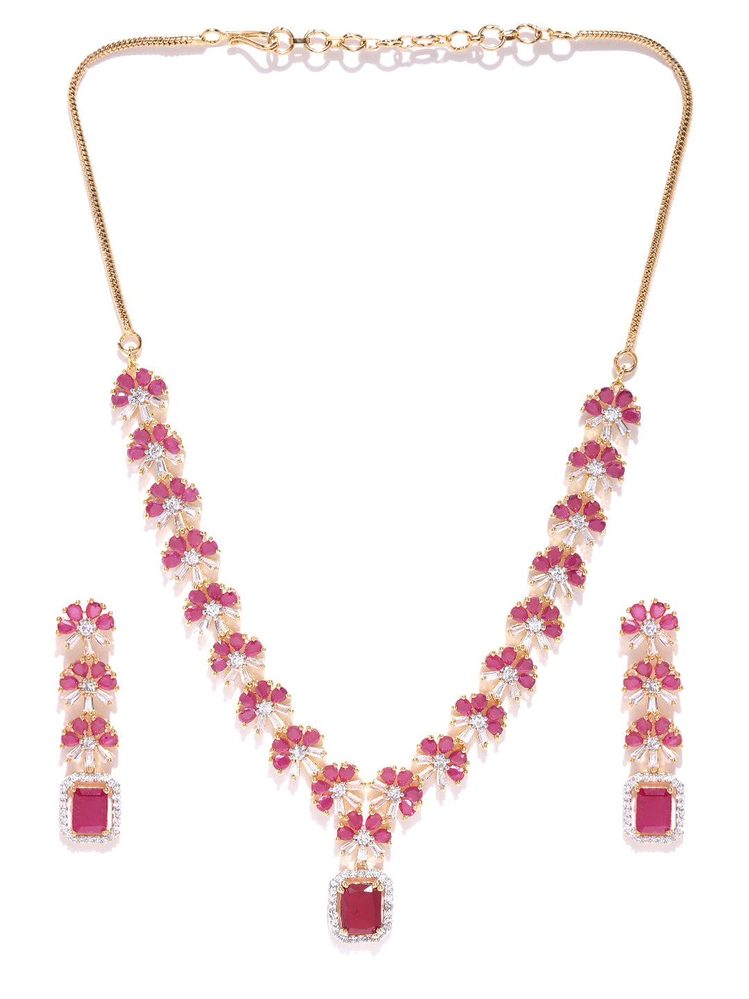Imported F2 Pink Ruby Gold Plated Jewellery Set