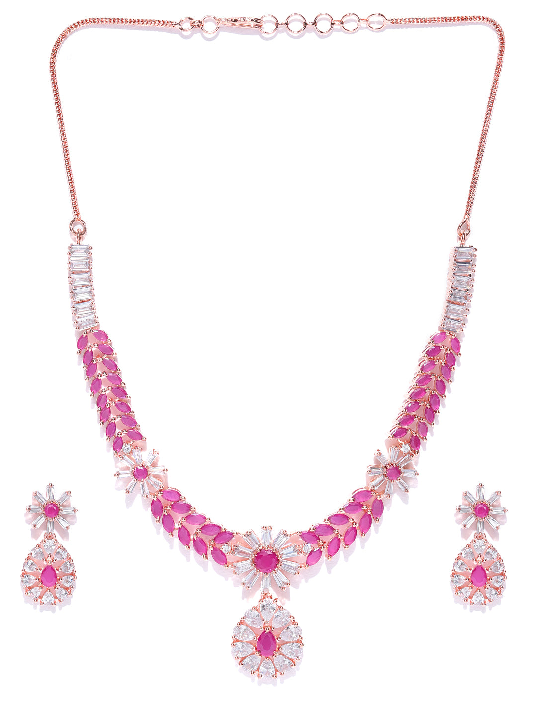 Imported Pink Ruby Rose Gold Plated Jewellery Set