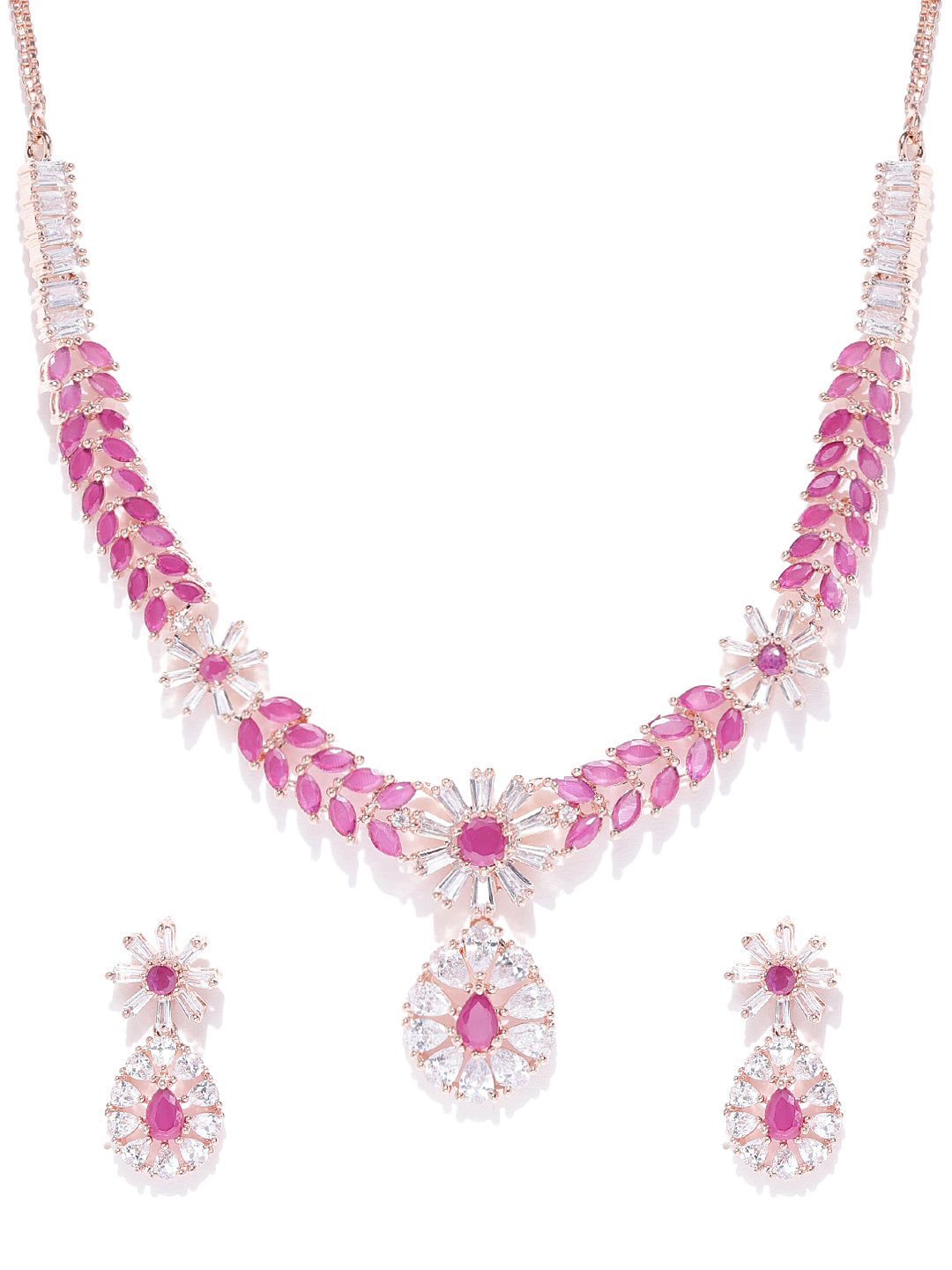 Imported Pink Ruby Rose Gold Plated Jewellery Set