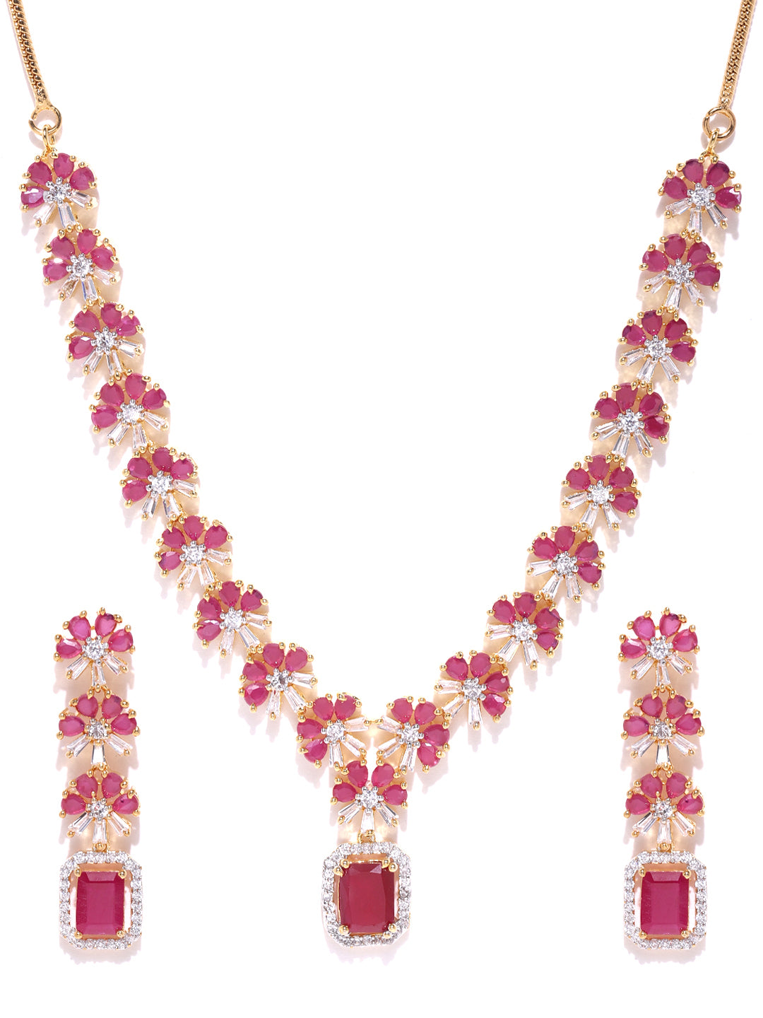 Imported F2 Pink Ruby Gold Plated Jewellery Set