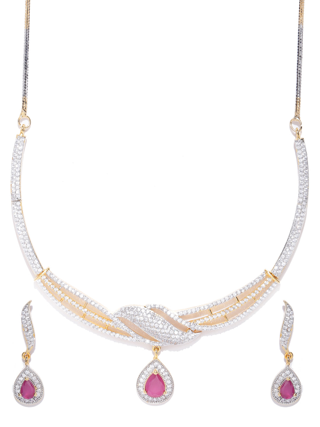 Trendy FE American Diamond Gold Plated Jewellery Set