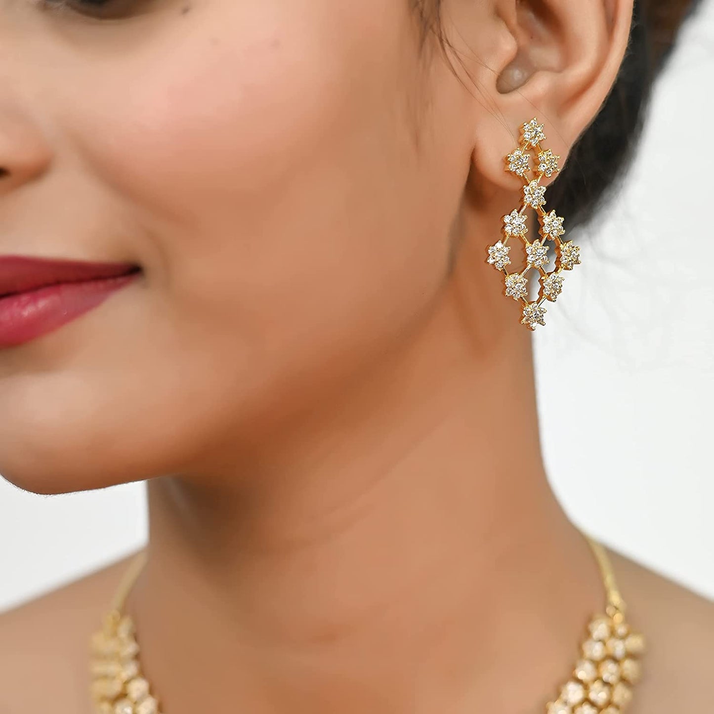 Luxury Vid-American Diamond Gold Plated Jewellery Set