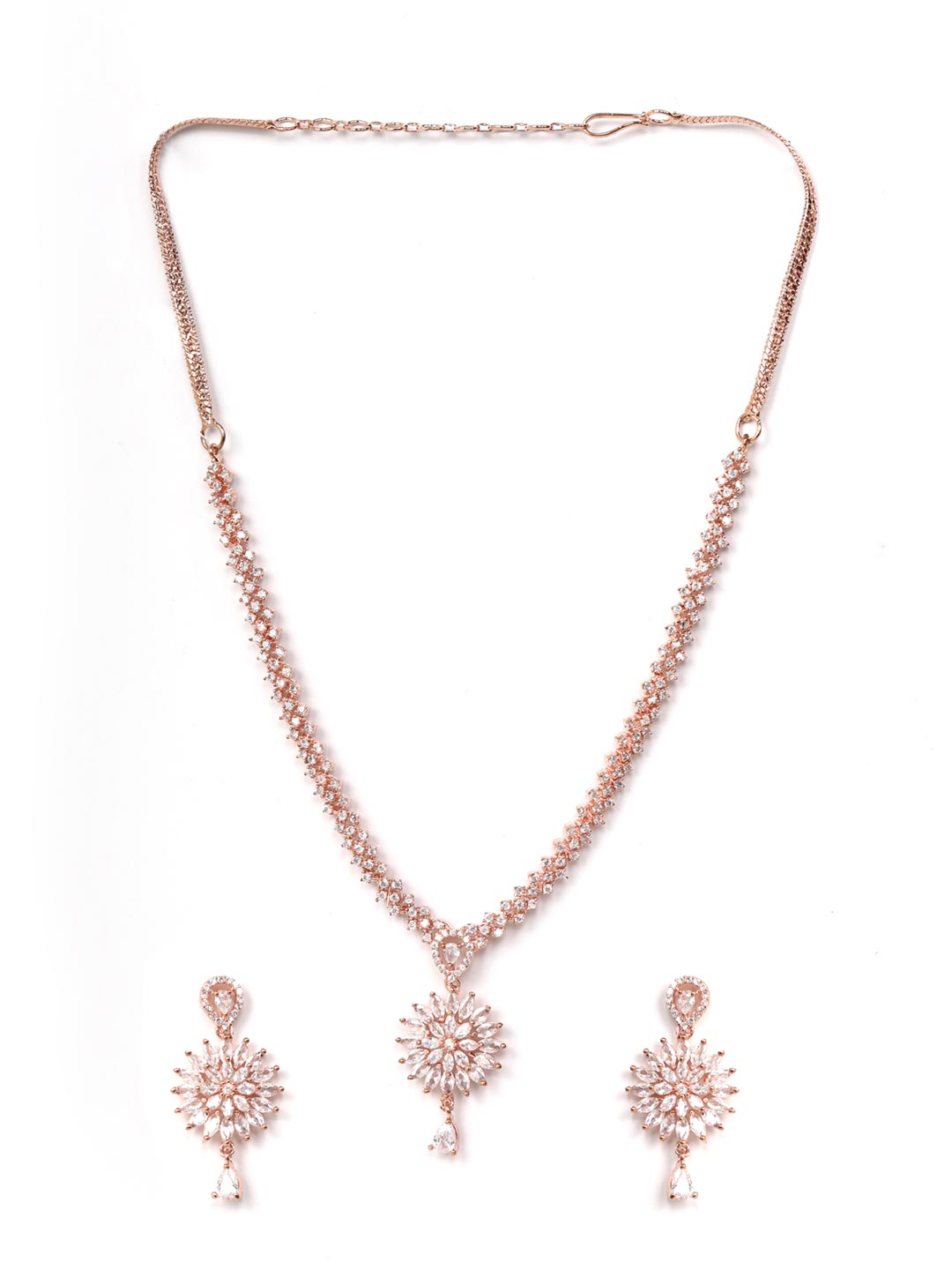 Royal F2 American Diamond Rose Gold Plated Jewellery Set