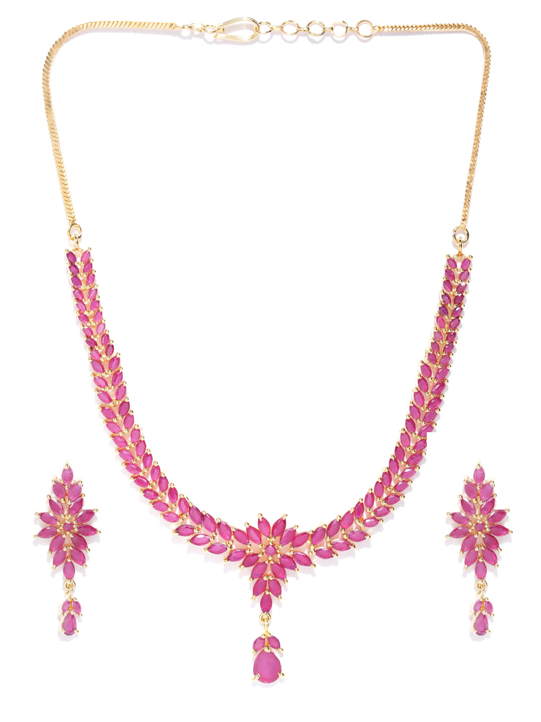 Imported Pink Ruby Gold Plated Floral Jewellery Set