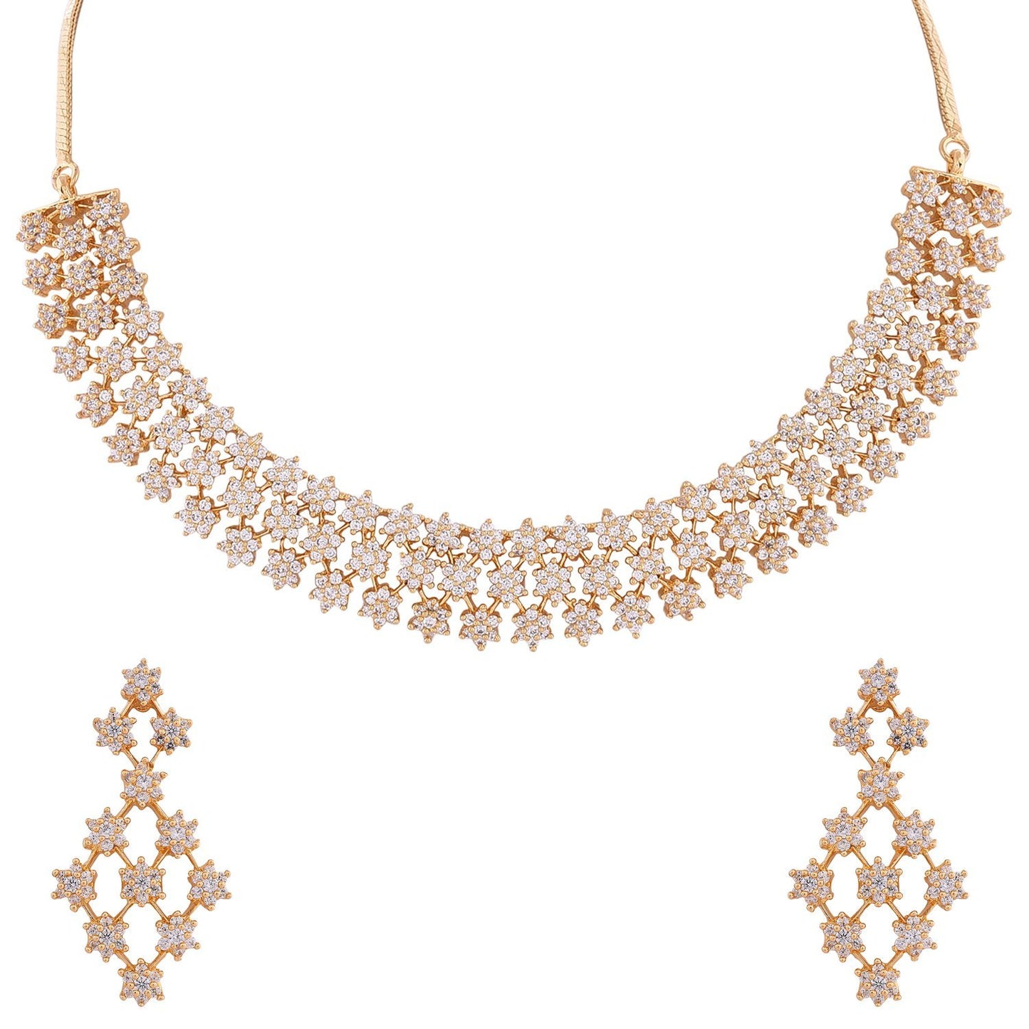 Luxury Vid-American Diamond Gold Plated Jewellery Set