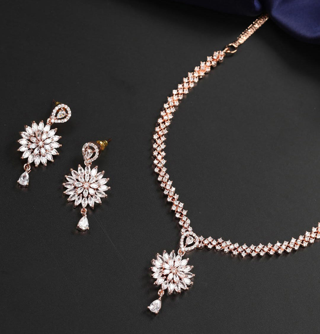 Royal F2 American Diamond Rose Gold Plated Jewellery Set