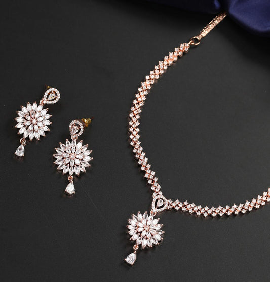 Royal F2 American Diamond Rose Gold Plated Jewellery Set